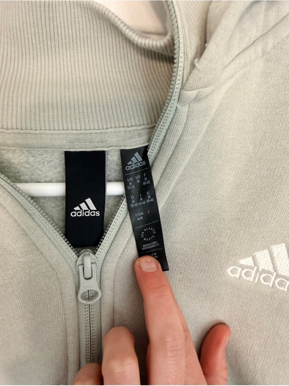 adidas Light Sage Half-Zip Hoodie with White Logo - Picture 3 of 11